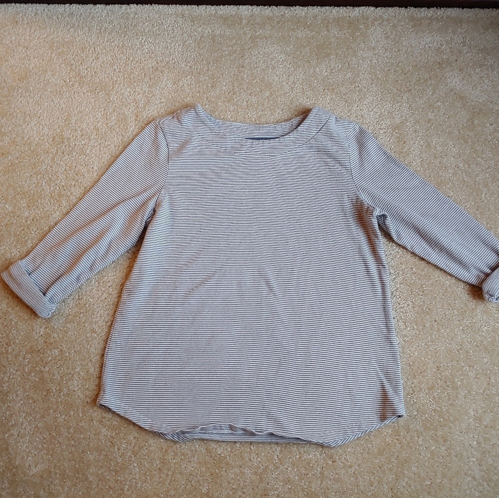 Talbots petites gray and white striped 3/4 sleeve